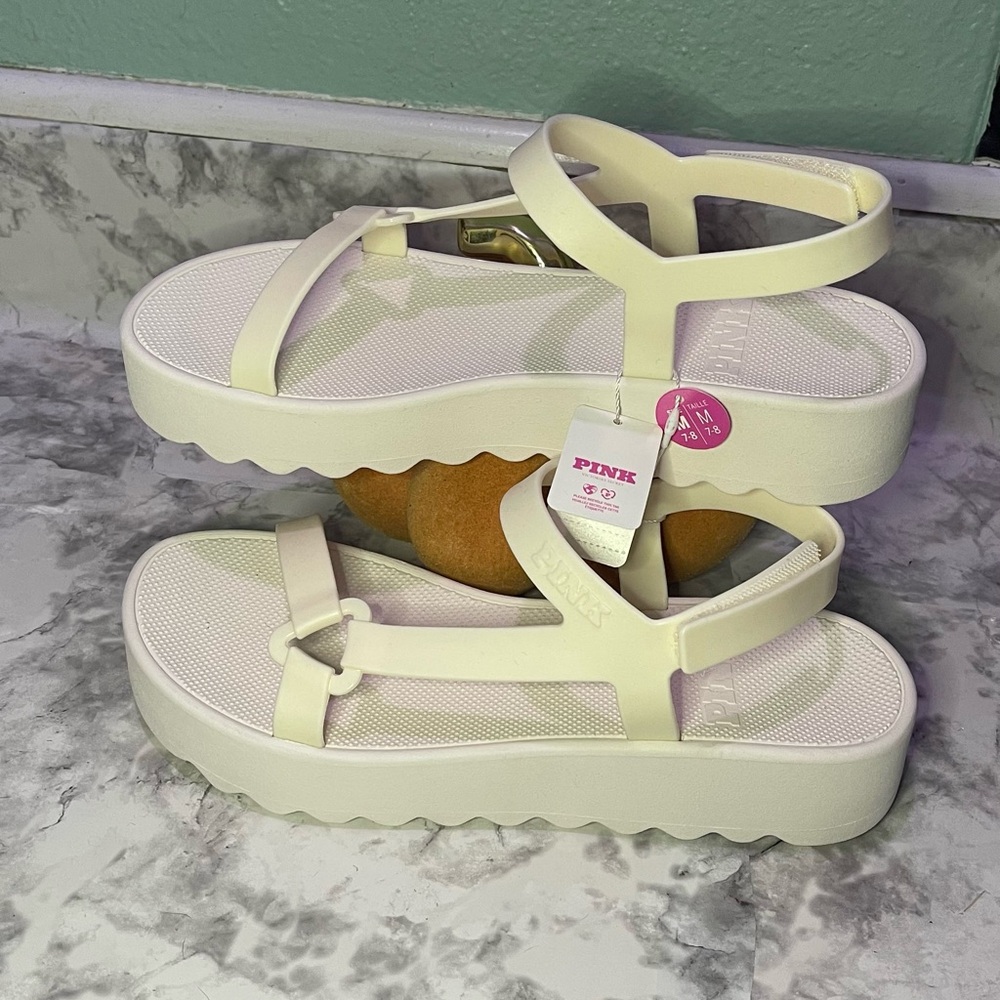NWT PINK Victoria's Secret Light Cream Platform Sandals